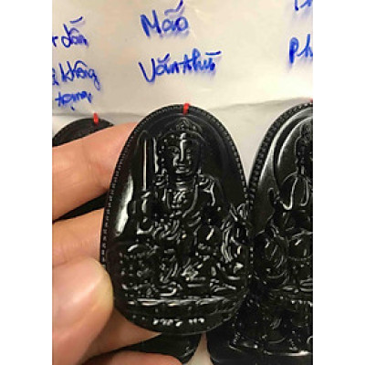 MẶT DÂY CHUYỀN PHẬT VĂN THÙ ĐỘ MỆNH NAM TUỔI MẸO mệnh THUỶ  ĐÁ MÃ NÃO ĐEN ĐẸP 5cm ĐK 3CM