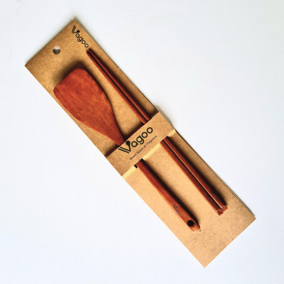 Bộ Sạn & Đũa Bằng Gỗ Nhãn Tự Nhiên - VAGOO - Làm Thủ Công Chống Thấm, Chống Ẩm Mốc, An Toàn Cho Sức Khoẻ