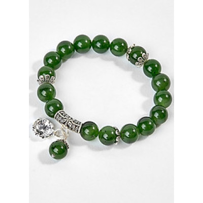 Vòng Tay Ngọc Bích Phối Charm Lá Sen Bạc Ngọc Quý Gemstones