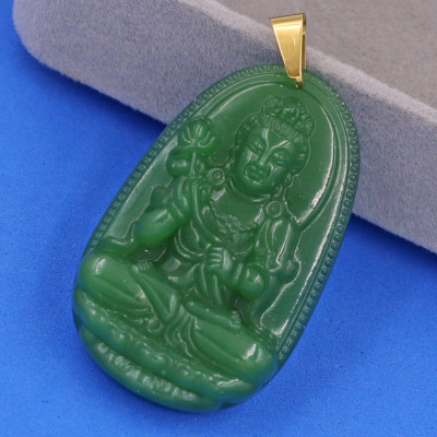 Mặt dây chuyền Đại Thế Chí Bồ Tát thạch anh xanh 5cm - phật bản mệnh tuổi Ngọ - Mặt size lớn