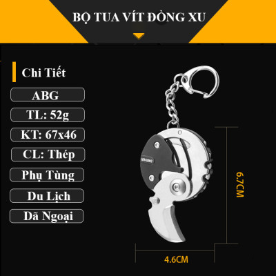 Tua vít đồng xu ABG mini vạn năng kiêm vặn cắt dụng cụ bỏ túi bằng thép chất lượng cao có móc treo thắt lưng sang trọng