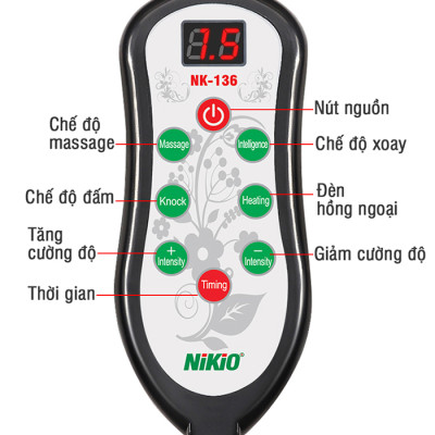 Máy (Gối) Massage Đấm Bóp Cổ Vai Gáy Nikio NK-136AC/DC - Con Lăn 3D Xoa Bóp Chuyên Sâu Kết Hợp Hồng Ngoại Trị Liệu Đau Mỏi Cổ, Hỗ Trợ Mát Xa Lưng