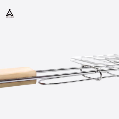 Lưới nướng vuông Suncojia có tay cầm gỗ, nướng cá, kẹp nướng, lưới nướng, kẹp rau củ, nướng thịt