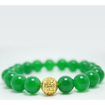 Vòng đá mã não xanh lá mix charm tròn MS220 hợp  mệnh Mộc, Hỏa, Kim cho nam và nữ