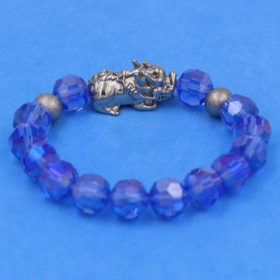 Vòng tay Pha Lê Xanh Dương cắt giác 10 ly - Vòng tay Tỳ Hưu Inox 2 Bi VFLGXDTHTRHB10