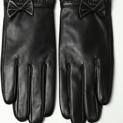 Găng tay nữ da cừu phối nơ nữ tính - BHY8714 Bao tay nữ mùa đông, lót lông, giữ ấm, cản gió, chống nước, cảm ứng điện thoại.