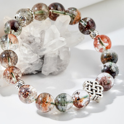 Vòng tay thạch anh ưu linh đa sắc charm kết đồng tâm bạc Ngọc Quý Gemstones
