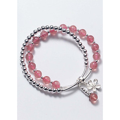 Vòng bạc đá thạch anh dâu phối charm bi mệnh hỏa, thổ - Ngọc Quý Gemstones