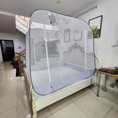 Màn Chụp , Mùng Chụp Cao Cấp Mộc Miên Đỉnh Vuông - Kích Thước 2,2mx2m ( Xám Khủng Long )