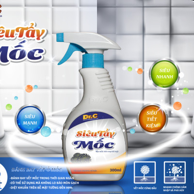 Siêu tẩy mốc chính hãng Dr.C tẩy mốc trên mọi bề mặt áo quần, sàn nhà, tường nhà, không bào mòn bề mặt, xịt là sạch