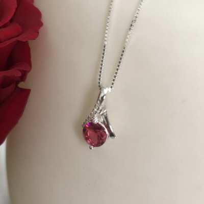 Bộ dây chuyền liền mặt trang sức bạc Ý S925 Bạc xinh Huệ Ngân- Giọt sương PP1712 ĐỎ