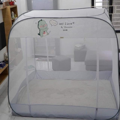 Màn Chụp , Mùng Chụp Đỉnh Vuông Cao Cấp Mộc Miên - Hoạ Tiết Xám Khủng Long ( Hình thật )