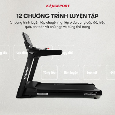 Máy chạy bộ KINGSPORT K-03 đơn năng, tốc độ tối đa 20km/h, 24 chương trình luyện tập, cân nặng phù hợp từ dưới 120-130kg