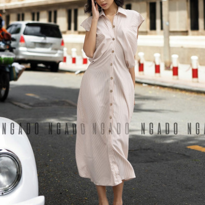 Đầm sơ mi sọc cam NGADO, Đầm suông, Đầm vintage, Đầm dạo phố thiết kế