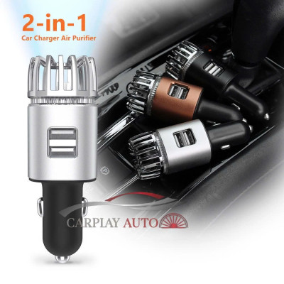 Máy Tạo Ion Âm Lọc Không Khí Cho Xe Ô Tô Tích Hợp Hai Cổng Sạc USB – Lọc Bụi, Khử Mùi Hôi Hiệu Quả