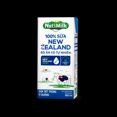 Thùng 48 Hộp NutiMilk 100% Sữa New Zealand Bò ăn cỏ tự nhiên Ít đường 180ml TU.NZSID180TI NUTIFOOD