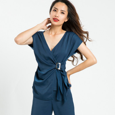 Áo Thắt Eo Áo Kiểu Đẹp Thời trang thiết kế Hity TOP089 (Xanh Thủy Thủ Sailor)