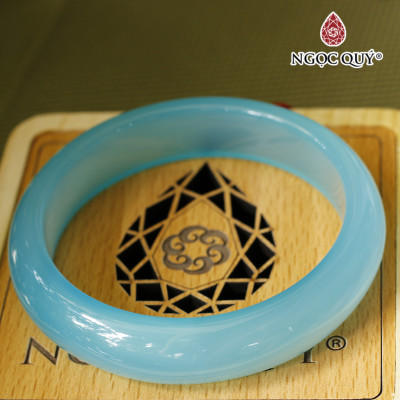 Vòng tay chalcedony thiên thanh bản hẹ (bản 13 - 15mm) - Ngọc Quý Gemstones
