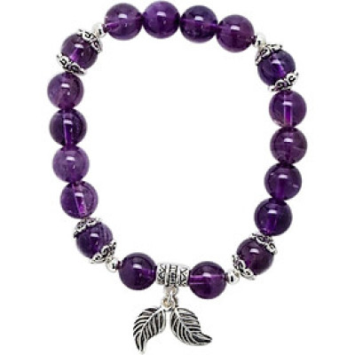 Vòng Tay Đá Thiên Nhiên Mix Charm Lá Bạc Size Hạt 8mm - Ngọc Quý Gemstones