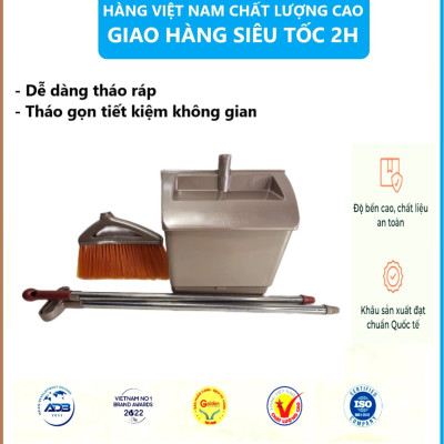 Bộ chổi cước kèm xẻng hốt rác thông minh nhựa VIỆT NHẬT - Tự động đóng mở, treo tường, xếp gọn - Hàng chính hãng