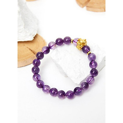 Vòng tay đá thạch anh tím charm 12 con giáp bạc mạ vàng 24K 8mm mệnh hỏa, thổ - Ngọc Quý Gemstones