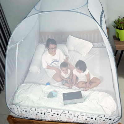 Mùng Chụp Màn Chụp Tự Bung Đỉnh Rộng Cao Cấp 1m6x2m có viền chân - Mộc Miên ( có 2 Cửa)