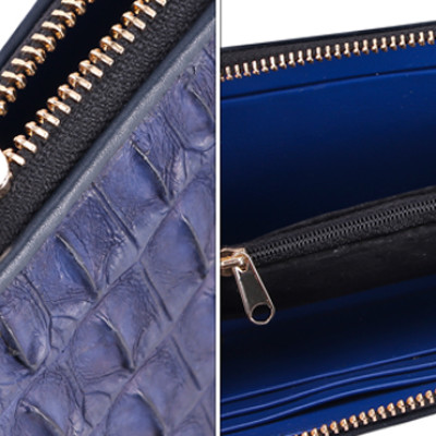 Ví Nữ Da Cá Sấu 3 Gấp Nguyên Con Huy Hoàng HT3720 (19 x 10.5 cm) - Xanh Đậm