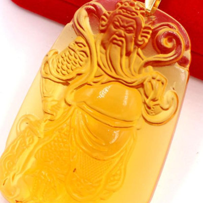 Mặt dây chuyền tượng Quan Công QC14 - pha lê vàng ( 6.2cm x 4cm )