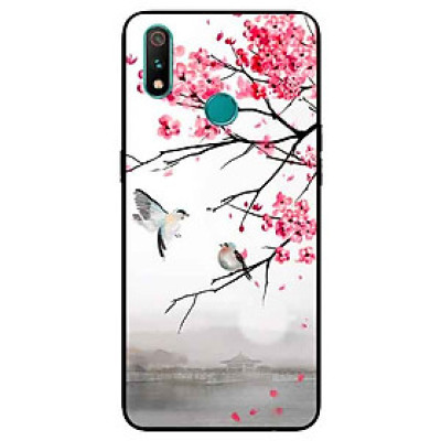 Ốp Lưng in cho Realme 3 Mẫu Chim Nền Anh Đào - Hàng Chính Hãng