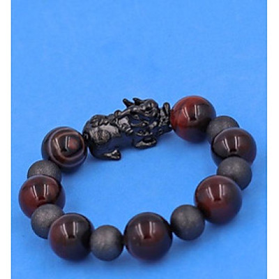 Vòng Tỳ Hưu inox charm Thạch Anh Nâu size 16 ly phối 6 bi - hợp mệnh Thổ, mệnh Kim - Vòng size XXL