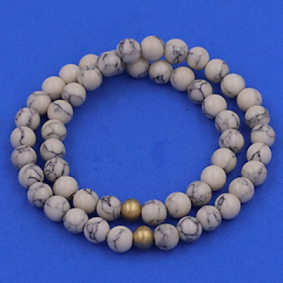 [Mệnh Kim, Thủy] Vòng Chuỗi Đôi 6 Ly San Hô Trắng Sọc Charm Bi Inox VSHTRSHBD