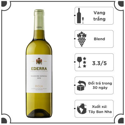 Rượu Vang trắng Tây Ban Nha Ederra Rioja Seleccion Especial 11.5% - 13.5% (750ml)- Không Hộp