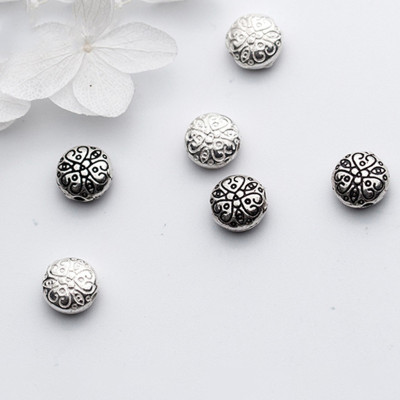 Combo 2 cái charm bạc chặn hạt hình tròn dẹp họa tiết hoa văn - Ngọc Quý Gemstones