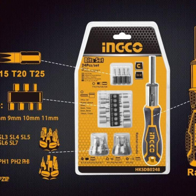 BỘ TUỐC NƠ VÍT ĐA NĂNG 24 CHI TIẾT INGCO HKSDB0248 - HÀNG CHÍNH HÃNG