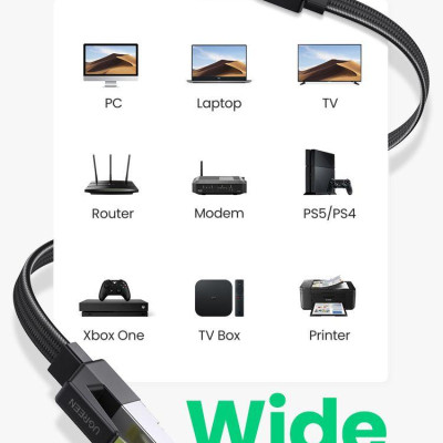 Ugreen UG40167NW189TK 20M cat7 Cáp mạng Lan dạng dây dẹp bọc dù Màu Đen - HÀNG CHÍNH HÃNG