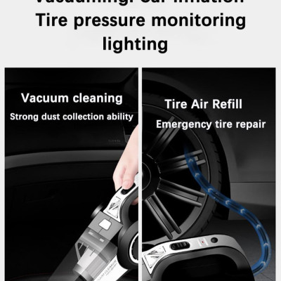 Máy Hút Bụi Đa Chức Năng 4 Trong 1 Cho Xe Hơi LY-8801 120W 12V Có Đồng Hồ Đo Áp Suất Cực Mạnh