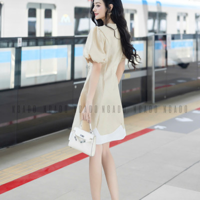 Đầm nude tay phồng NGADO , đầm dự tiệc , đầm thiết kế