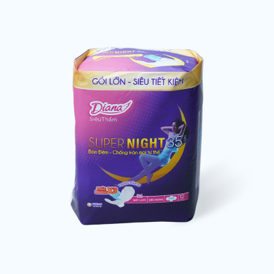Băng vệ sinh ban đêm siêu thấm có cánh Diana Supernight 35cm (Gói 12 miếng)