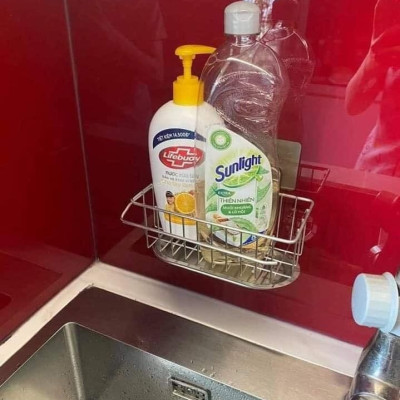 Giá Để Giẻ Rửa Bát, Nước Rửa Chén Đa Năng Inox 304 Có Khay Hứng Nước Và Thanh Phơi Khăn - Tặng Sét 5 Kẹp Miệng Túi