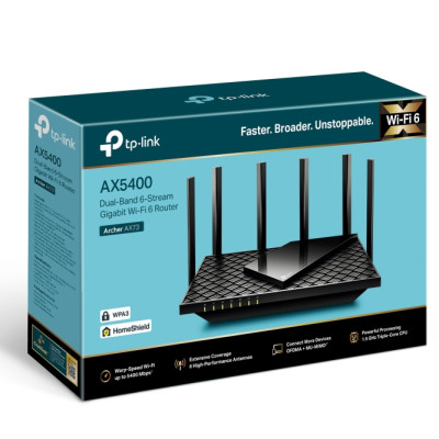 Router WIFI 6 AX5400 TP-Link Archer AX73 | Băng tần kép 2.4 & 5.0 GHz | Wan/Lan Gigabit | 6*anten phủ sóng rộng | Bảo hành 24 tháng | Hàng Chính Hãng