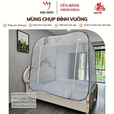 Màn Chụp , Mùng Chụp Cao Cấp Mộc Miên Đỉnh Vuông - Kích Thước 1,8mx2m ( Xám Khủng Long )