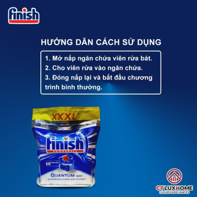 Viên rửa bát Finish Quantum Max 60 viên - Hàng chính hãng 