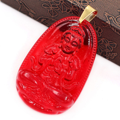 Mặt dây chuyền - Phật Đại Nhật như lai - thủy tinh đỏ 3.6cm MFBO5 - kèm hộp nhung - tuổi Mùi, Thân