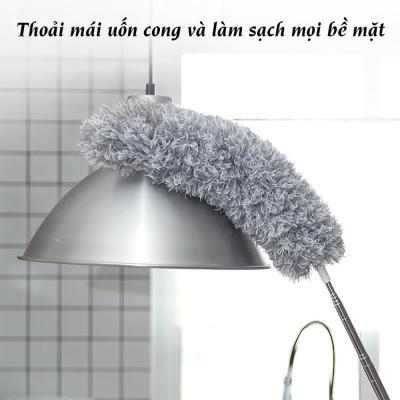 Chổi quét bụi trần nhà kéo dài 2M8 , lông chổi mềm mịn giúp hút ,cuốn giữ bụi bẩn, đầu chổi có thể gập 90 độ hoặc vặn xoắn ,cán chổi bằng inox có thể kéo rút giúp việc lau gần , lau xa như  thật đơn giản và tiện lợi , làm sạch mọi vết bẩn cứng đầu  