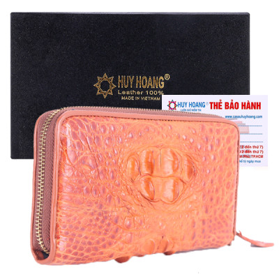 Bóp nữ da cá sấu Huy Hoàng 1 khóa nguyên con màu đen, nâu đỏ, vàng bò, nâu đất HT3245-46-47-48