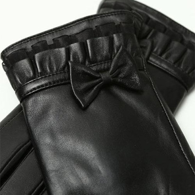 Găng tay nữ da cừu phối nơ nữ tính - BHY8714 Bao tay nữ mùa đông, lót lông, giữ ấm, cản gió, chống nước, cảm ứng điện thoại.