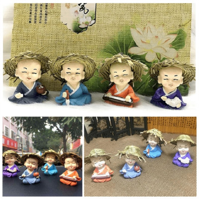 Bộ tượng chú tiểu nón nhẹ nhàng vẽ Cầm - Kỳ - Thi - Họa - 4 tư thế - Hàng chính hãng