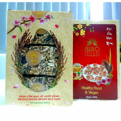 Cốm gạo Lứt Huyết Rồng BIBO- làng nghề truyền thống 50 năm - sản phẩm thuần chay tốt cho sức khỏe, hộp 200g