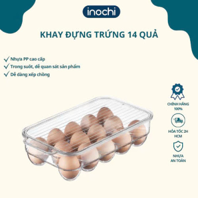 Bộ Khay Đựng Trứng 14 Quả Sang Trọng Có Nắp Đậy , Lòng Sâu - Hàng Chính Hãng Inochi ( Tặng kèm khăn lau pakasa)