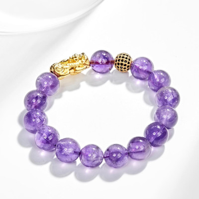 Vòng tay đá thiên nhiên phối charm tỳ hưu bạc mạ vàng 24k size hạt 12mm - Ngọc Quý Gemstones